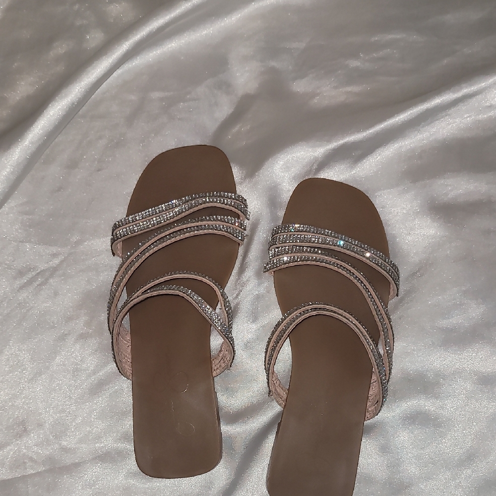 Jessica Simpson Blush Pink Rhinestone Slide Sandals